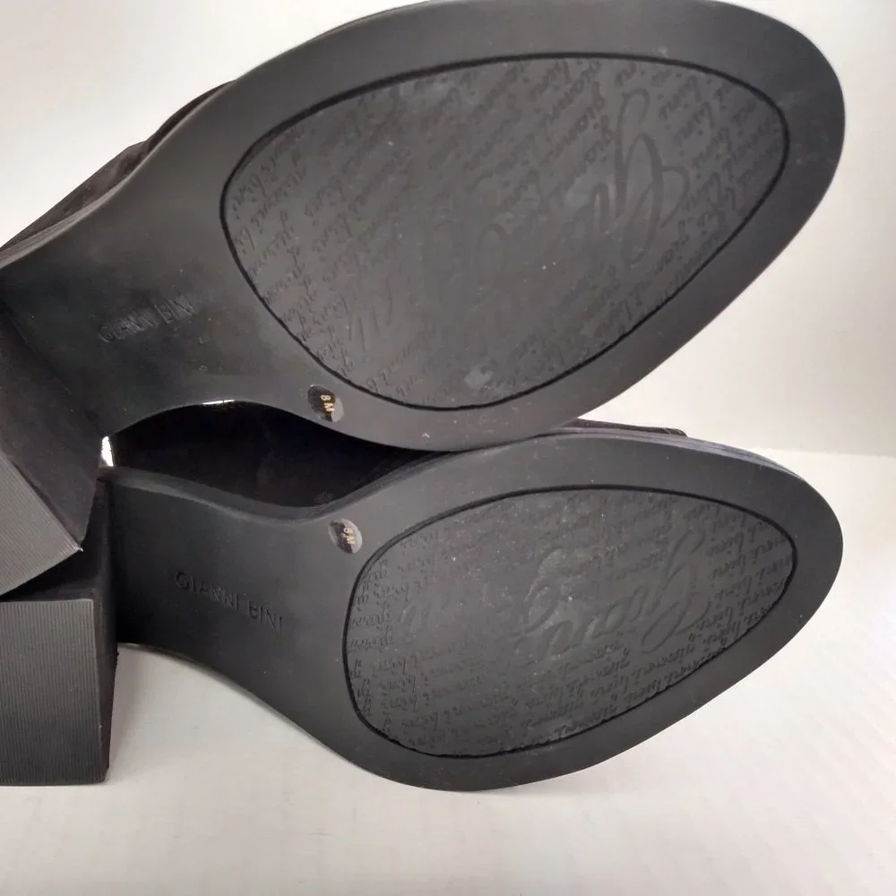Gianni Bini Booties Size 8 M Black Suede Leather Open-Toed Shoe High Block Heel